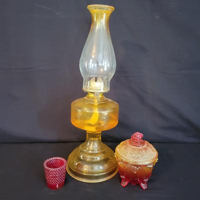 Colored Glass Hurricane Lamp, Candy Dish and Votive (DR-DW)