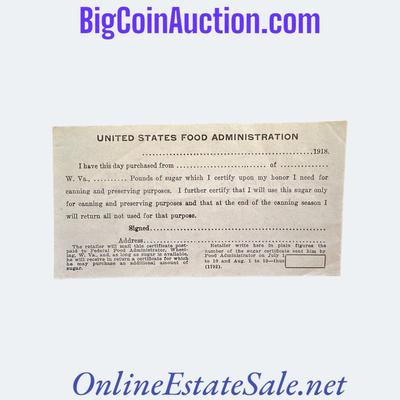 1918 U.S. SET OF RATION COUPONS