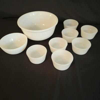 Glasbake Milk Glass Ramekins with Bowls (K-DW)