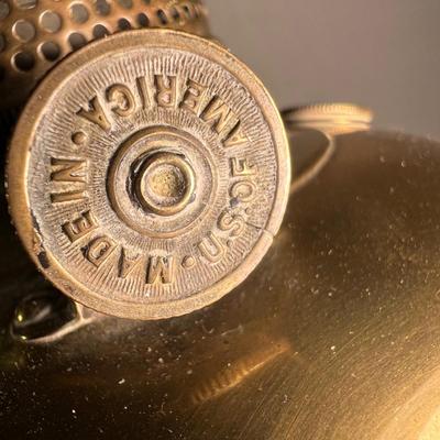 Brass & Copper Hurricane Lamp with Milk Glass Hobnail Shade (PS-RG)