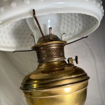 Brass & Copper Hurricane Lamp with Milk Glass Hobnail Shade (PS-RG)