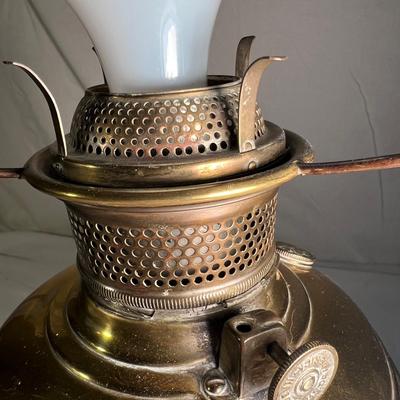 Brass & Copper Hurricane Lamp with Milk Glass Hobnail Shade (PS-RG)