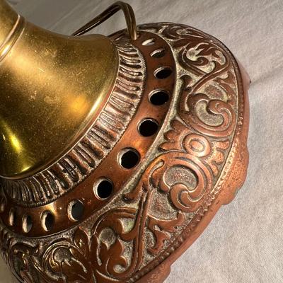 Brass & Copper Hurricane Lamp with Milk Glass Hobnail Shade (PS-RG)