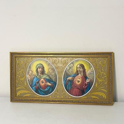 â€œ Sacred and Immaculate Heartsâ€ Picture In Gold Frame