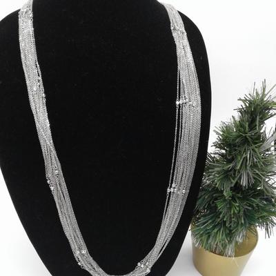 Silver Tone Multi Strand Chain Necklace