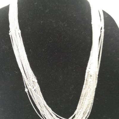 Silver Tone Multi Strand Chain Necklace