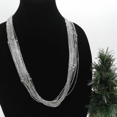 Silver Tone Multi Strand Chain Necklace