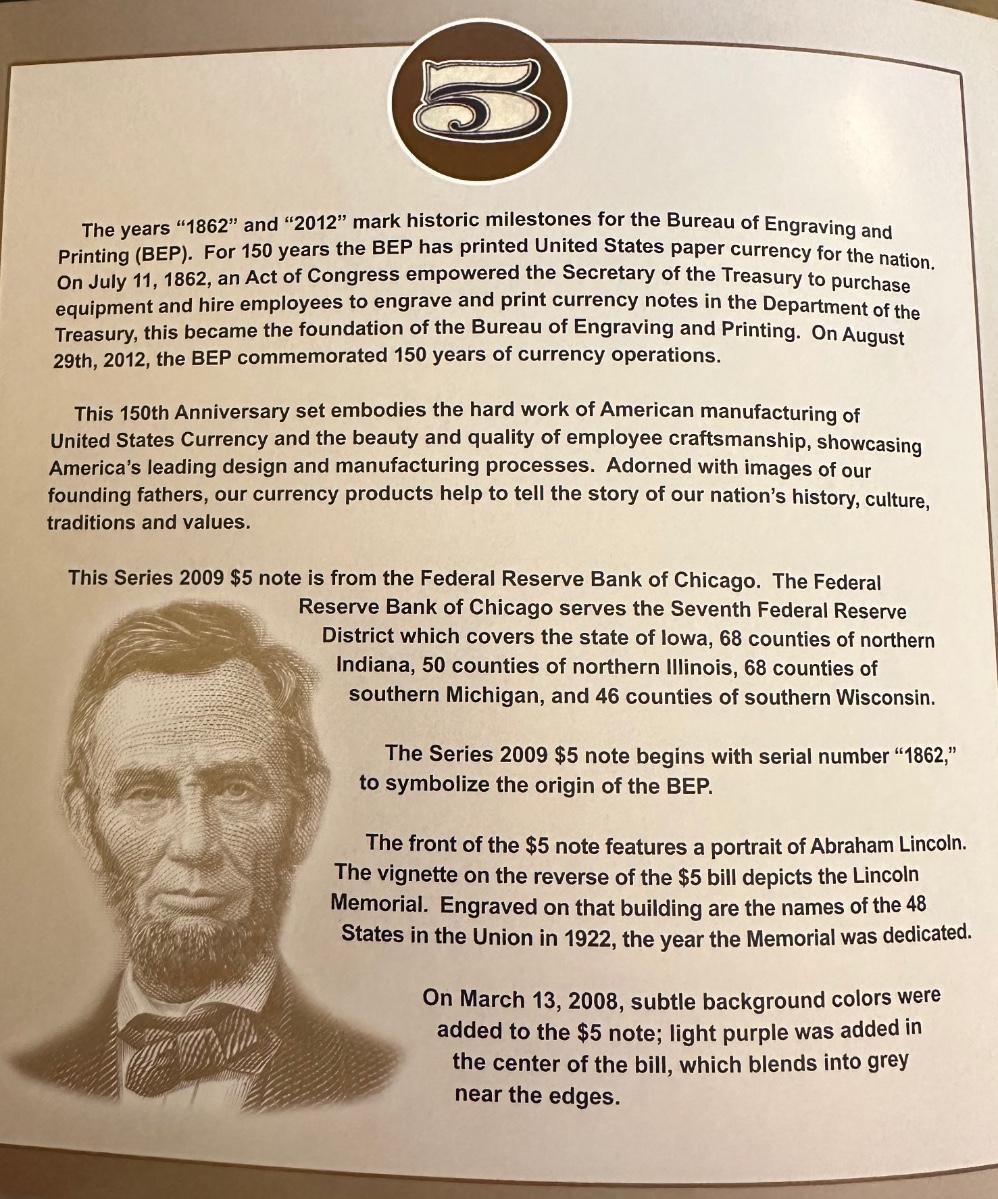 U.S. 150TH ANNIVERSARY CURRENCY SET - SERIES 2009 $2 AND $5 COMMEMORATIVE NOTES | EstateSales.org