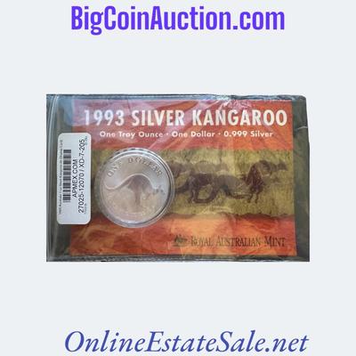 1993 ROYAL AUSTRALIAN MINT SILVER KANGAROO - ONE TROY OUNCE - ONE DOLLAR - 0.999 SILVER