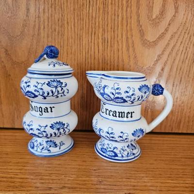 Blue Onion Blue and white Sugar Bowl and Creamer