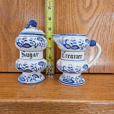 Blue Onion Blue and white Sugar Bowl and Creamer