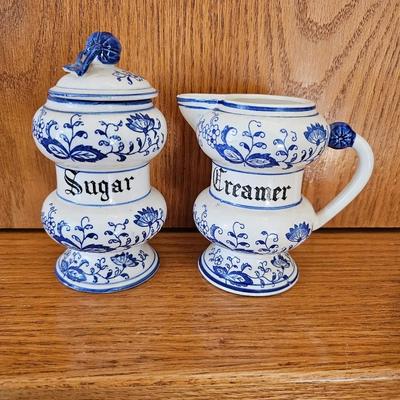 Blue Onion Blue and white Sugar Bowl and Creamer