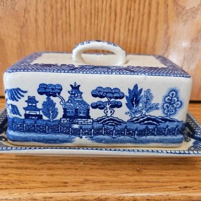 Antique Blue and white Transferware Butter Dish