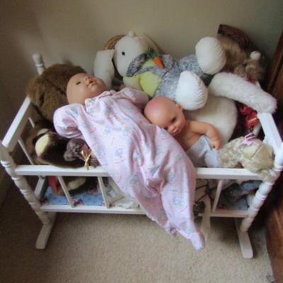 Wooden Doll Cradle with Contents- Approx 25
