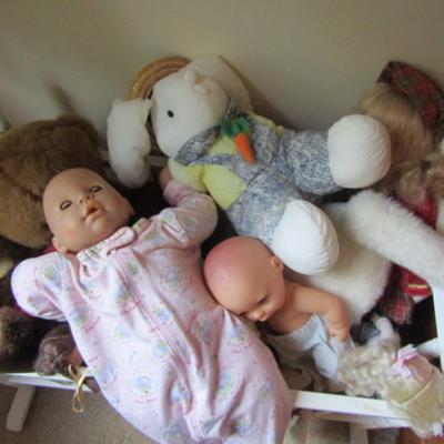 Wooden Doll Cradle with Contents- Approx 25