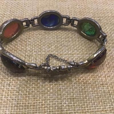 Vintage Bracelet Sherman Art Glass Rare Stunning Glass Stones  Signed
