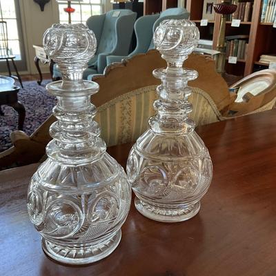 DR-1133 Pair of Antique Swirl Cut Regency Decanters with Swirl Cut Stoppers