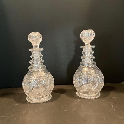 DR-1133 Pair of Antique Swirl Cut Regency Decanters with Swirl Cut Stoppers