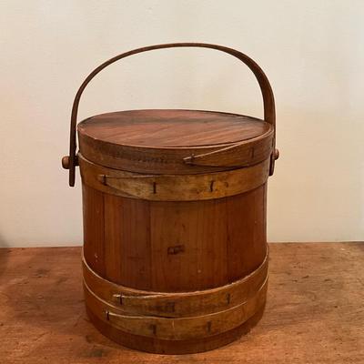 LR1138 Antique Pine Firkin Bucket with Lid and Oak Handle