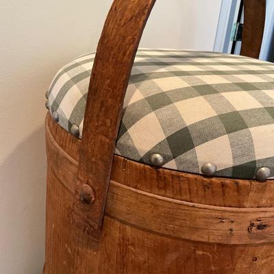 LR-1139 Large Antique Pine Upholstered Top Firkin Bucket