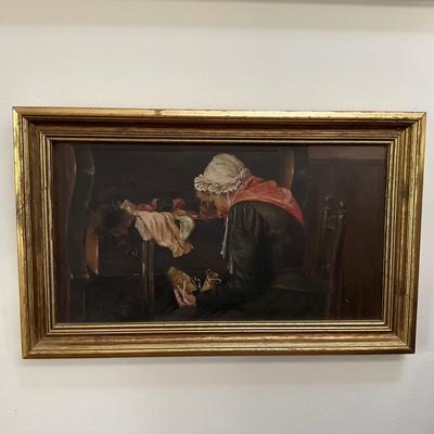 F-1144 Antique Oil Painting in the manner of Harry Roseland "Tender Memories"