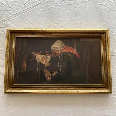 F-1144 Antique Oil Painting in the manner of Harry Roseland "Tender Memories"