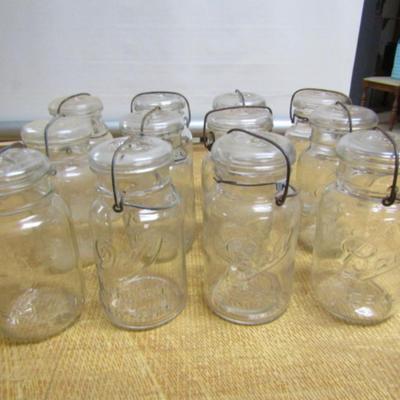 One Dozen Antique Quart Size Bale Top Jars- Assorted Makers (Choice A)