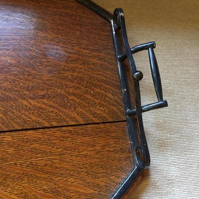 Wood tray with metal handles