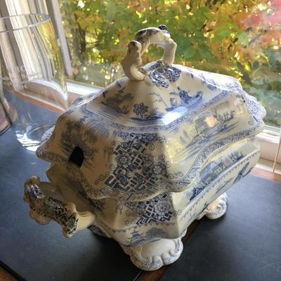 Vintage Blue and White Transferware Tureen