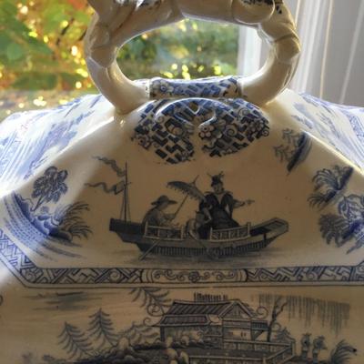 Vintage Blue and White Transferware Tureen