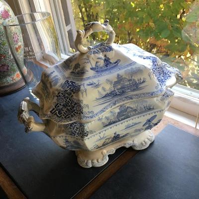 Vintage Blue and White Transferware Tureen