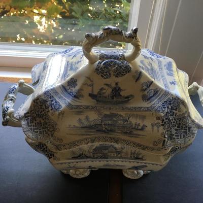 Vintage Blue and White Transferware Tureen
