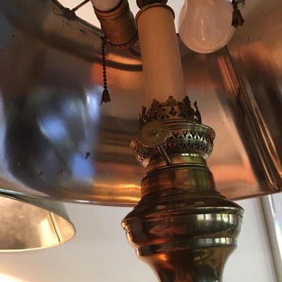 Pair of Vintage MCM burnished brass table lamps with brass shades