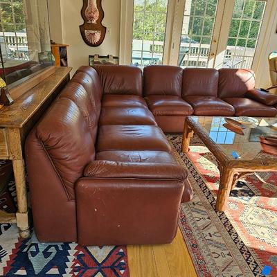 Large leather sofa pit and ottoman