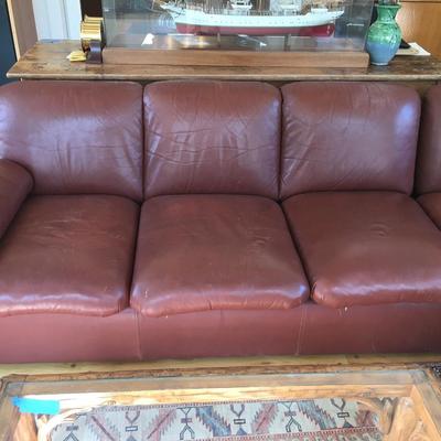Large leather sofa pit and ottoman