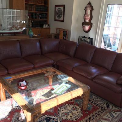 Large leather sofa pit and ottoman