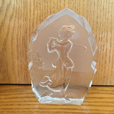 Vintage Nybro glass golfer sculpture/paperweight