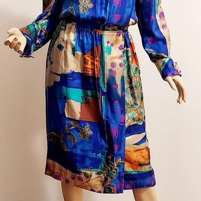 Vtg Iconic Louis Feraud 80s Silk Cocktail dress