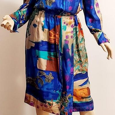 Vtg Iconic Louis Feraud 80s Silk Cocktail dress