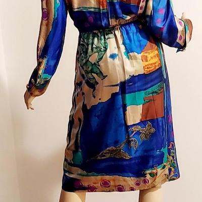Vtg Iconic Louis Feraud 80s Silk Cocktail dress