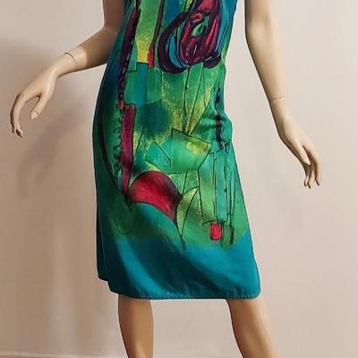 Vtg early 1960s Hand Painted A Line English Linen dress