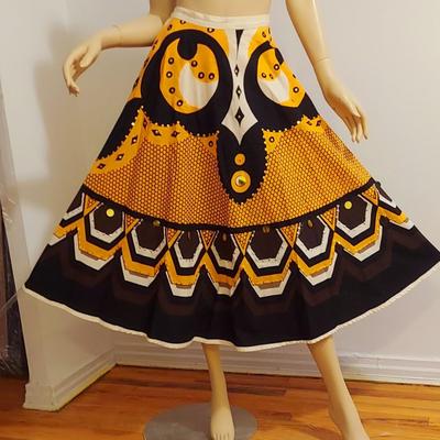 Vtg 80s Hand Painted Printed Sequine full sweep skirt