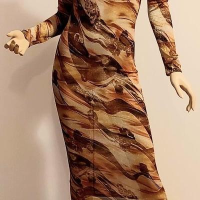 Vtg 80s Desert Sand Lurex layering midi dress