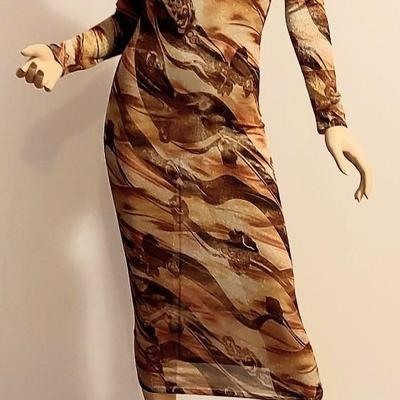 Vtg 80s Desert Sand Lurex layering midi dress