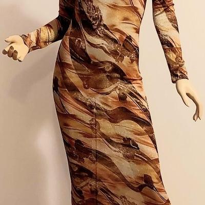 Vtg 80s Desert Sand Lurex layering midi dress