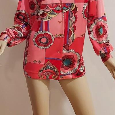 Vtg 1970s Flower Power Button Front Shirt