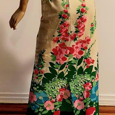 Vtg 1970s Leslie Fay Maxi Floral Printed dress Sash Ribbon Belt