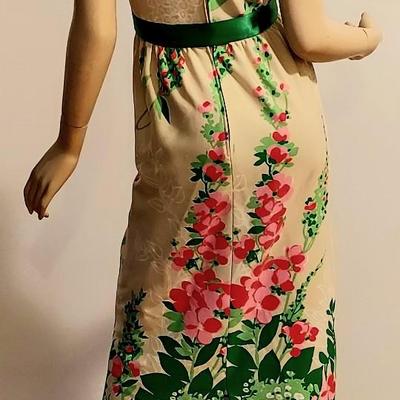 Vtg 1970s Leslie Fay Maxi Floral Printed dress Sash Ribbon Belt