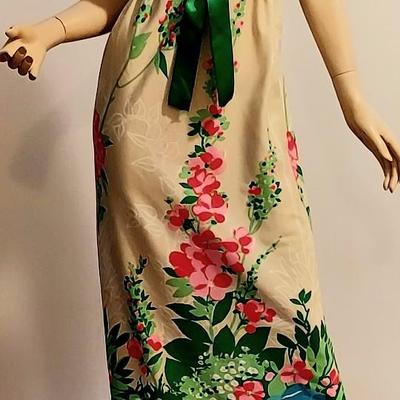 Vtg 1970s Leslie Fay Maxi Floral Printed dress Sash Ribbon Belt