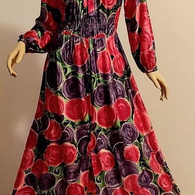 Vtg 60s fluid Purple/Pink  country Vibe Maxi dress